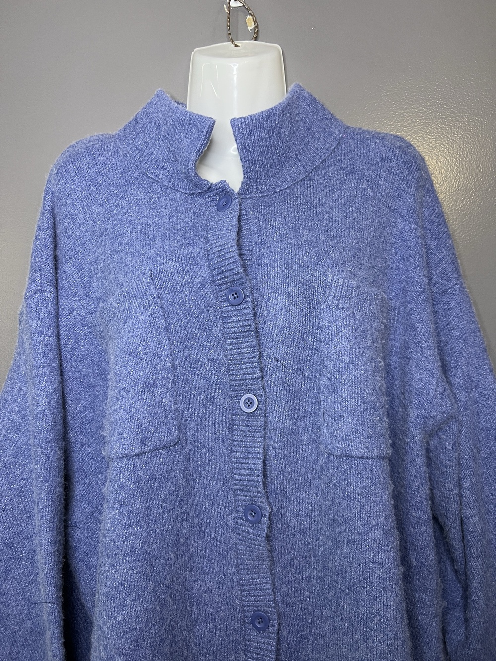 Aerie Cardigan Sweater Womens Medium Blue Mock Neck Button Front Pockets